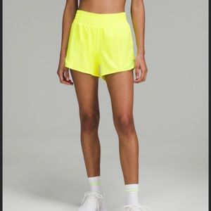 lululemon hotty hot high-rise lined short 4” in electric lemon